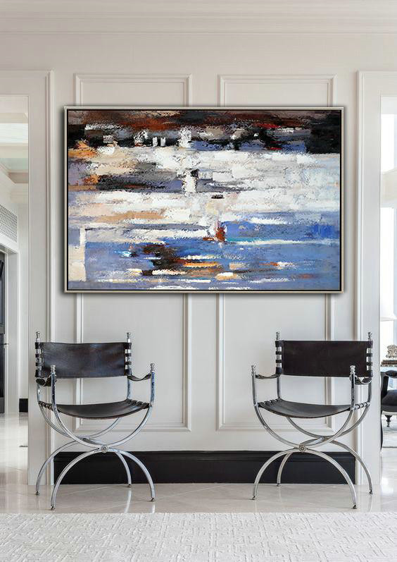 Home Decor Canvas,Oversized Horizontal Contemporary Art,Abstract Oil Painting,White,Dark Red,Purple Grey,Brown.etc